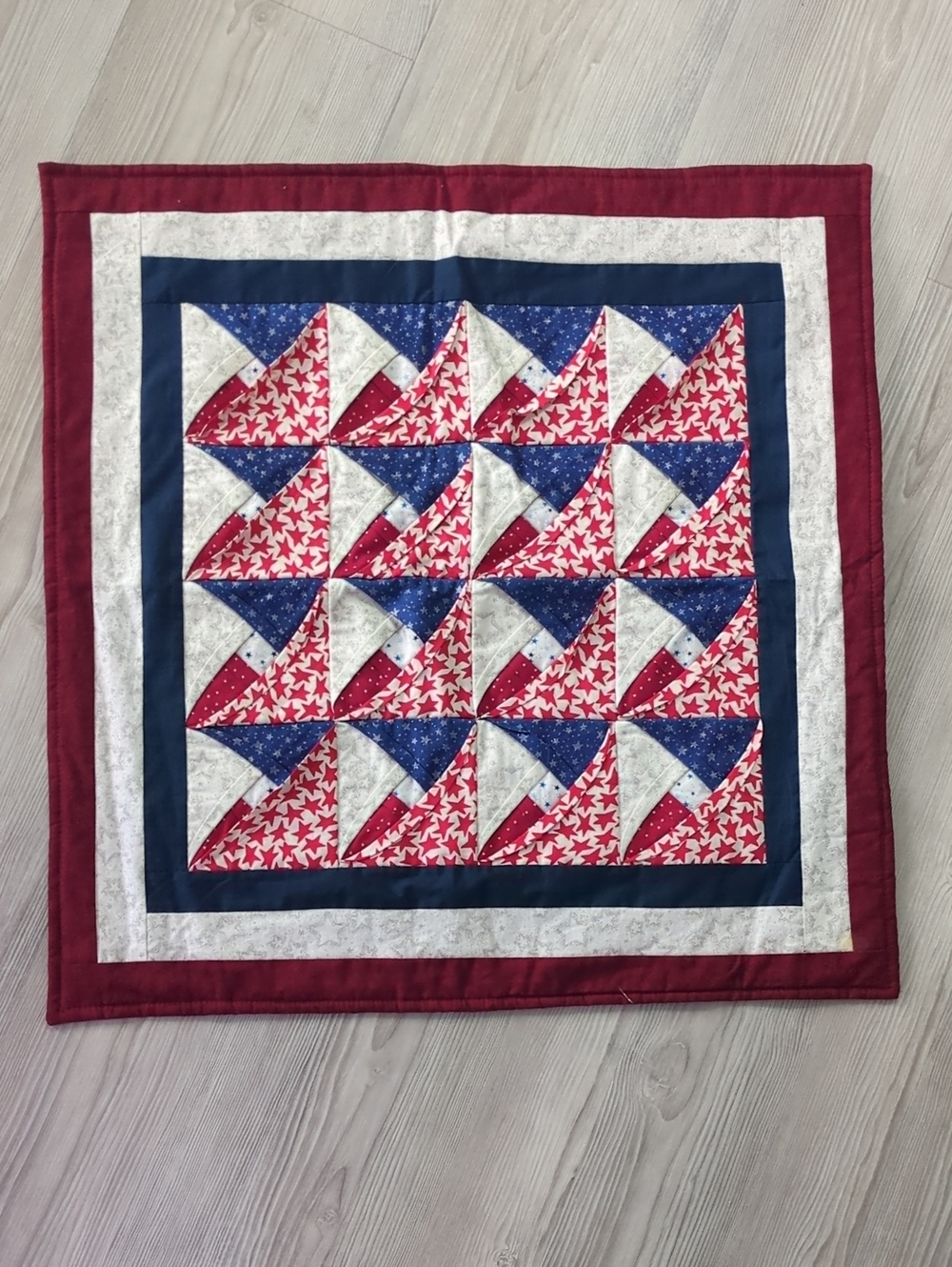 Handmade Patriotic Cathedral Window Quilt Wall Hanging 3D Americana Decor